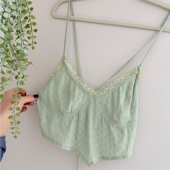 Sage Green Lace Trim Cami Top - Picture 2 of 7